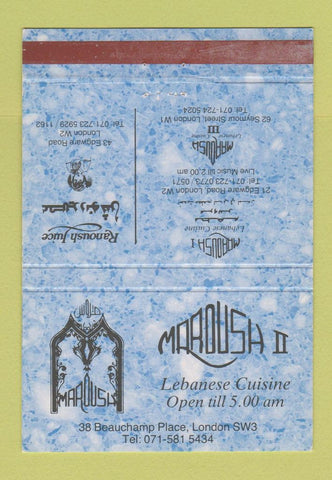 Matchbook Cover - Maroush II Lebanese Restaurant London UK England 40 Strike