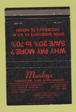Matchbook Cover - Manley's Furniture Appliances Knob Noster Belton MO 40 Strike