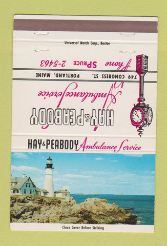 Matchbook Cover - Hay and Peabody Ambulance Portland ME  40 Strike