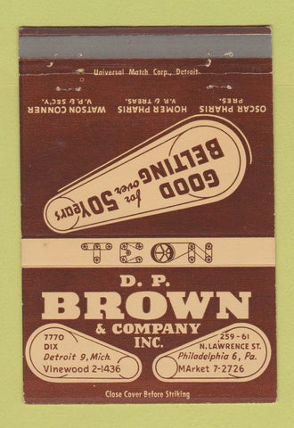 Matchbook Cover - DP Brown Detroit MI Philadelphia PA Belting 40 Strike