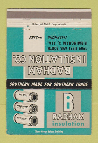Matchbook Cover - Badham Insulation Birmingham AL 40 Strike