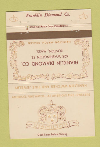 Matchbook Cover - Hamilton Watches Franklin Jewelry Boston MA 40 Strike