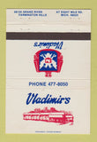 Matchbook Cover - Vladimir's Farmington Hills MI 40 Strike