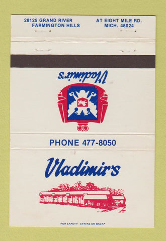 Matchbook Cover - Vladimir's Farmington Hills MI 40 Strike