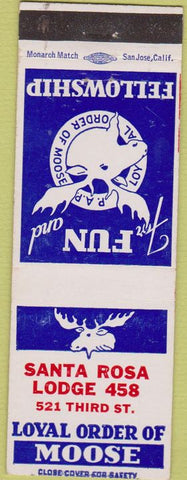 Matchbook Cover - Matchbook Cover Moose Lodge Santa Rosa CA