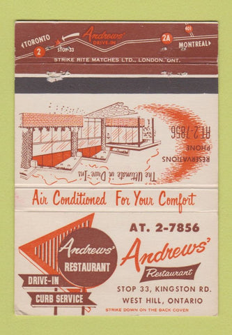 Matchbook Cover - Andrews' Restaurant West Hill ON 40 Strike