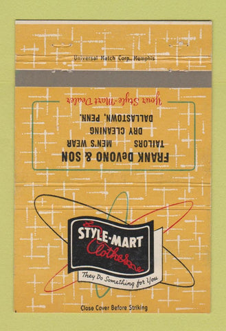 Matchbook Cover - Style Mart Men's Clothes DeVono Dallastown PA 40 Strike