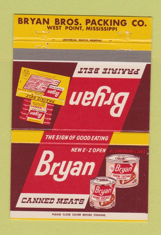Matchbook Cover - Bryan Canned Meats West Point MS 40 Strike