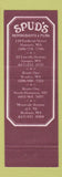 Matchbook Cover - Spud's Restaurant Pubs Danvers Saugus Rowley Woburn MA