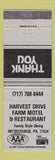 Matchbook Cover - Harvest Drive Farm Motel Restaurant Intercourse PA WEAR