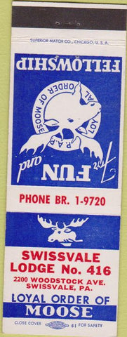 Matchbook Cover - Matchbook Cover Moose Lodge Swissvale PA
