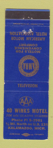 Matchbook Cover - 40 Winks Motel Kalamazoo MI