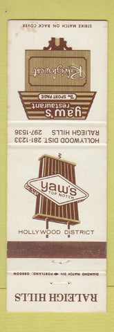 Matchbook Cover - Yaw's Restaurant Raleigh Hills OR Hollywood WEAR