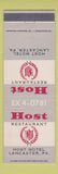 Matchbook Cover - Host Restaurant Lancaster PA motel