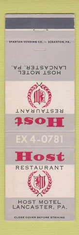 Matchbook Cover - Host Restaurant Lancaster PA motel