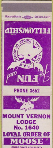 Matchbook Cover - Matchbook Cover Moose Lodge Mount Vernon WA