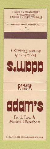 Matchbook Cover - Adam's Restaurant Ramada Inn Mobile Mongomery AL