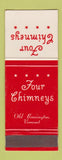 Matchbook Cover - Four Chimneys Old Bennington VT Continental Match