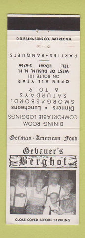 Matchbook Cover - Gebauer's Berghof Dublin NH