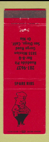 Matchbook Cover - Roadside BBQ Pit pig San Diego CA