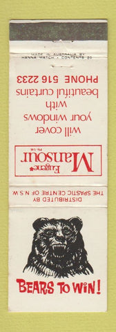 Matchbook Cover - Eugene Mansour Spastic Center Australia Bear WEAR