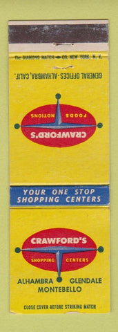 Matchbook Cover - Crawford's Food Grocery Alhambra Glendale Montebello CA