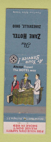 Matchbook Cover - Zane Hotel Zanesville OH