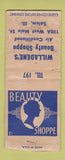 Matchbook Cover - Willadene's Beauty Shop Salem IL BOBTAIL WORN