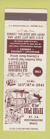 Matchbook Cover - The Old Mill Westminster MA