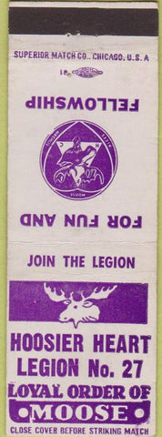 Matchbook Cover - Matchbook Cover Moose Lodge Hoosier Heart IN