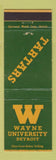 Matchbook Cover - Wayne University Detroit MI Tartars