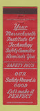 Matchbook Cover - Safety MIT Boston MA RED