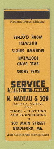 Matchbook Cover - N Nadeau Men's Clothes Bilt Well Work Clothes Biddeford ME