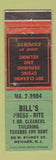 Matchbook Cover - Bill's Press Rite Cleaners Newark NJ WORN