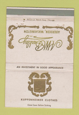 Matchbook Cover - Kuppenheimer Clothes Aberdeen WA WEAR 40 Strike