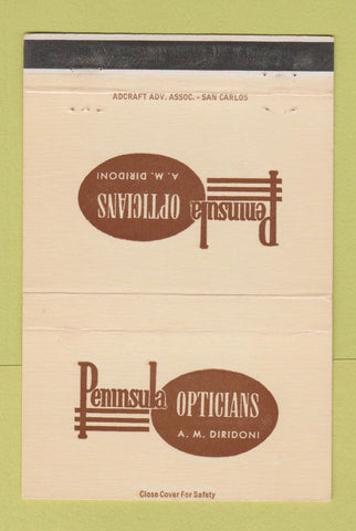 Matchbook Cover - Peninsula Opticians Redwood City San Mateo CA WORN 40 Strike