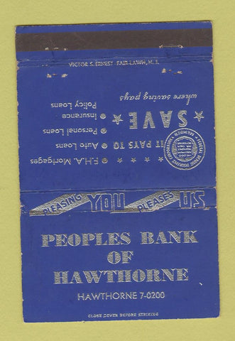 Matchbook Cover - Peoples Bank of Hawthorne WEAR 40 Strike