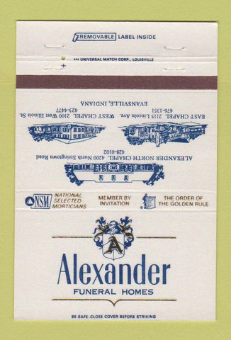 Matchbook Cover - Alexander Funeral Homes Evansville IN 40 Strike