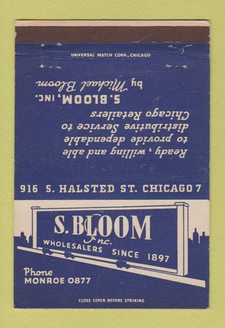 Matchbook Cover - S Bloom Chicago IL wholesale tobacco candy 40 Strike