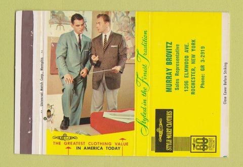 Matchbook Cover - Style Mart Men's Clothes Murray Brovitz Rochester NY 40 Strike
