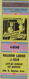 Matchbook Cover - Matchbook Cover Moose Lodge Raleigh NC WORN