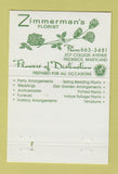 Matchbook Cover - Zimmerman's Florist Flowers Frederick MD 40 Strike