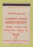 Matchbook Cover - Longhorn Supply Oil Field Houston TX 40 Strike