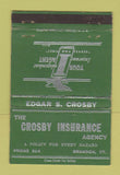 Matchbook Cover - Crosby Insurance Agency Brandon VT WEAR 40 Strike
