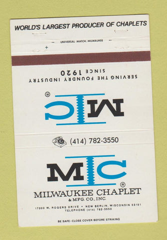 Matchbook Cover - Milwaukee Chaplet New Berlin WI 40 Strike
