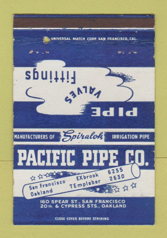 Matchbook Cover - Pacific Pipe Company San Francisco Oakland CA 40 Strike
