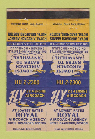 Matchbook Cover - Royal Aircoach Hotel Bradford Boston MA DOUBLE PRINT 40 Strike
