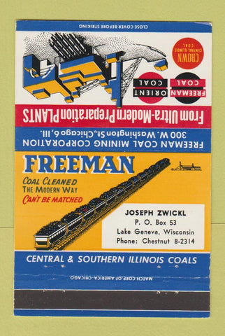Matchbook Cover - Freeman Coal Mining Corp Chicago IL 40 Strike