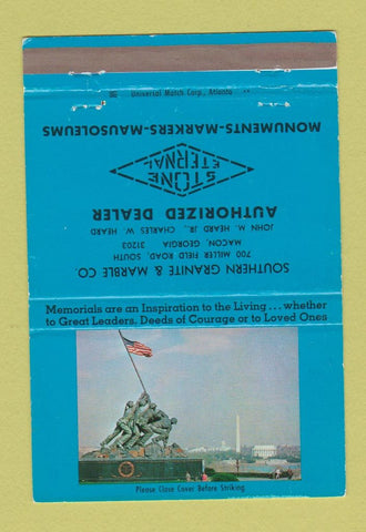 Matchbook Cover - Stone Eternal Monuments Iwo Jima Macon GA 40 Strike
