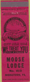 Matchbook Cover - Matchbook Cover Moose Lodge Middletown PA